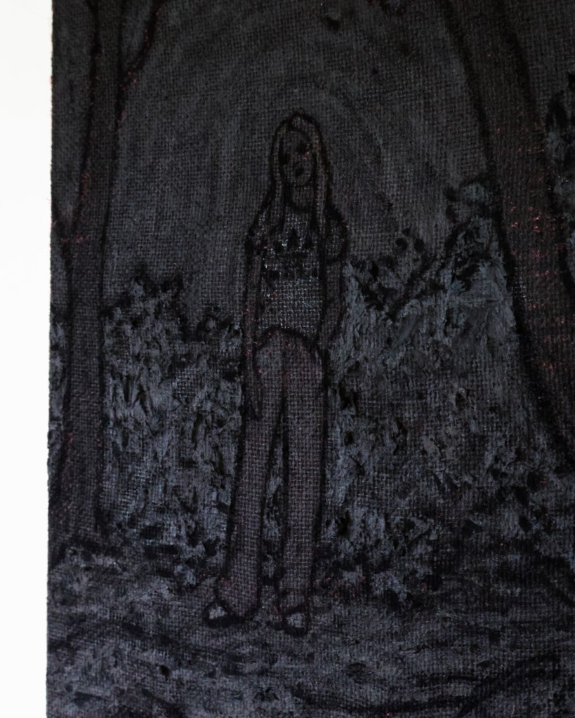 The Dreamer, Oil and Acrylic on Burlap, 16" x 16", 2025